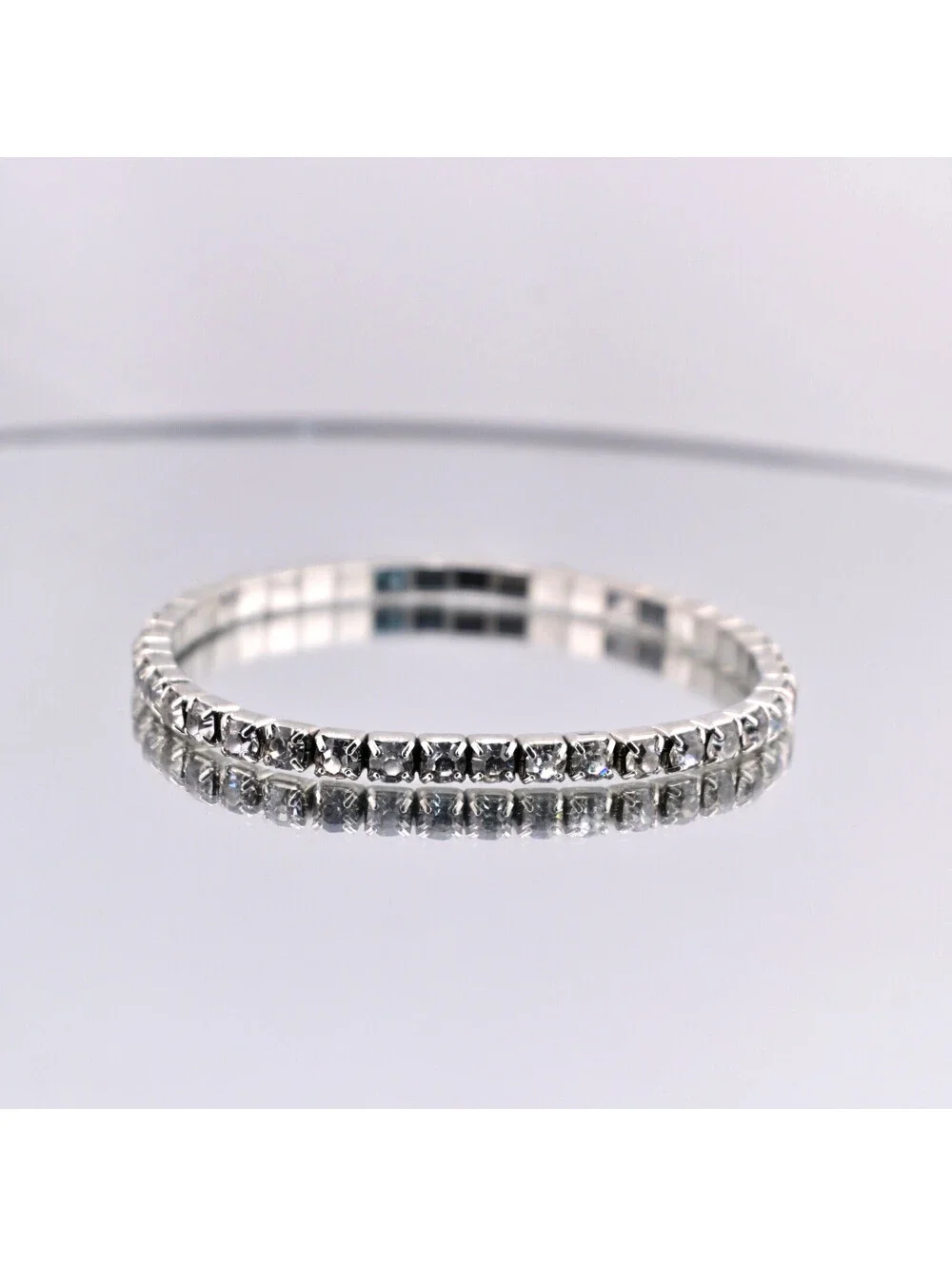 White Gold Tone Zircon Beaded Bracelet Women Blue Stone Vintage Polished Jewelry